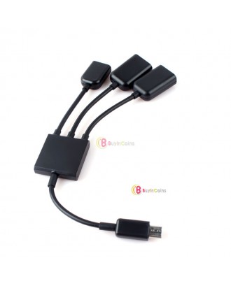 Dual Micro USB Host OTG Hub Adapter Cable For Samsung Galaxy S3 S4 Google Nexus