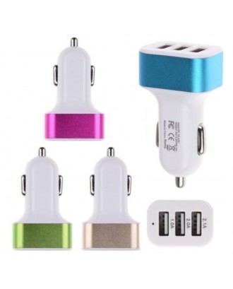 Mini Car 3 USB Ports With LED Light Colorful Charger Phone Charger Adapter