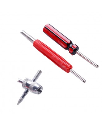 Car Tire Valve 4-Way with 4 Cores Dual Single Head Tire Tyre Stem Core Remover Tools Repair Set